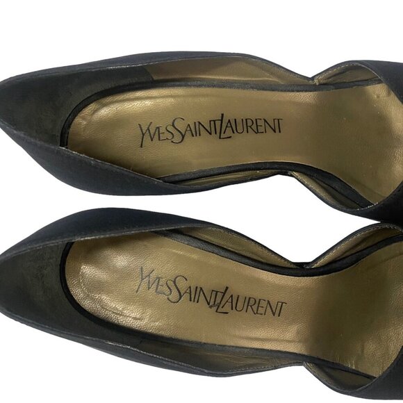 YVES SAINT LAURENT Women Pumps Size 7 Black D'orsay Pointy Toe Heels Career Work - Picture 10 of 16